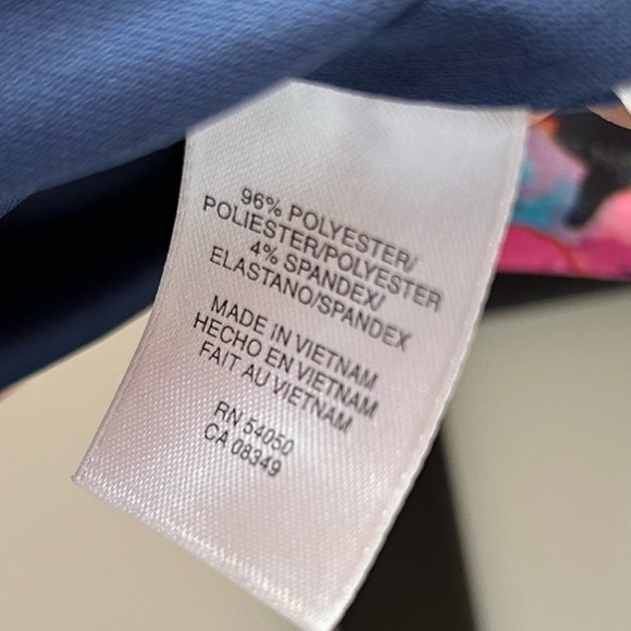 [6] Evan Picone Navy Blue Midi Length Dress with Orange & Pink Floral Pattern - Picture 9 of 10